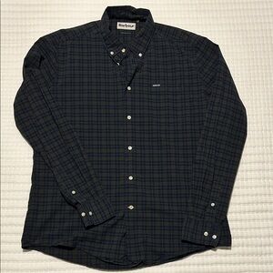 Barbour Men's Dark Green and Blue Check Shirt